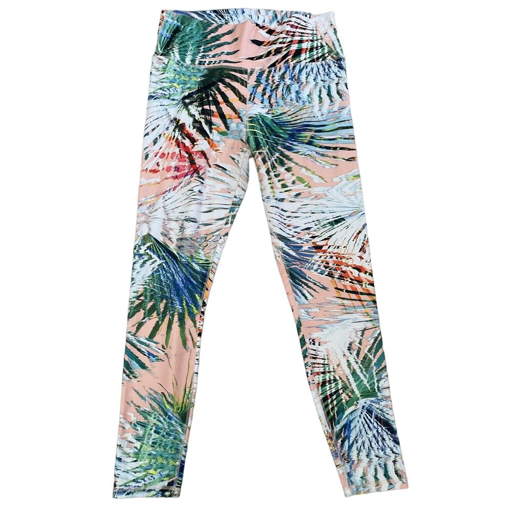 Fabletics 7/8 Tropical Leggings, Gym, Workout, key pocket, Ladies Large